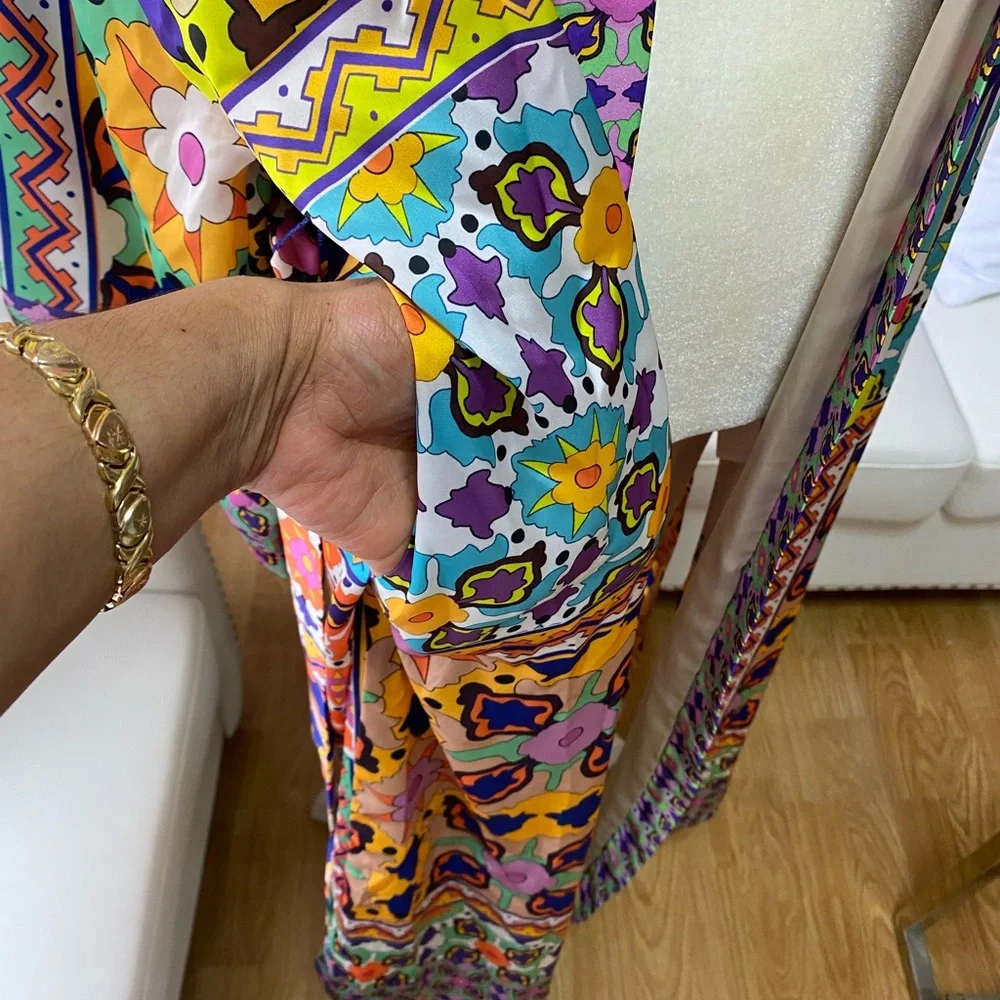 ZARA WOMEN’S MULTICOLORED SATIN EFFECT KIMONO SIZE M - Picture 7 of 10